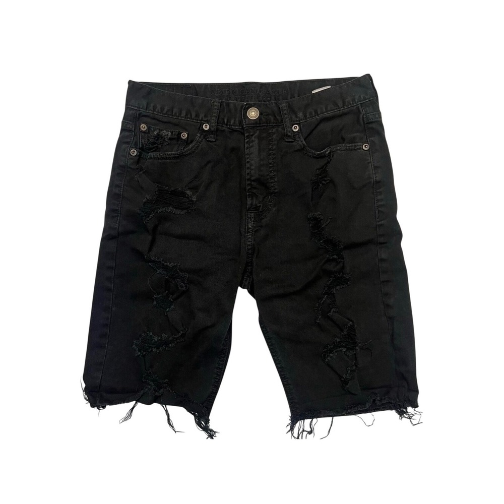American Eagle Outfitters Black Core Flex Distressed Denim Jean Shorts Size 30